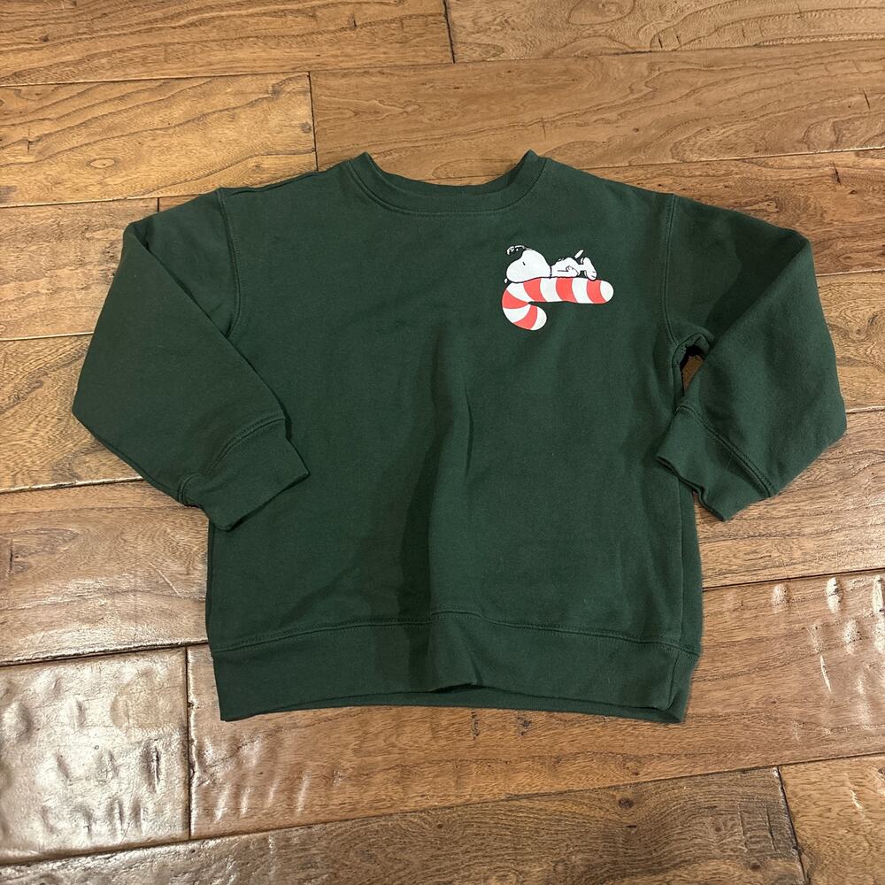 Peanuts Snoopy Boys Girls Small Pullover Crewneck Sweatshirt Green Christmas